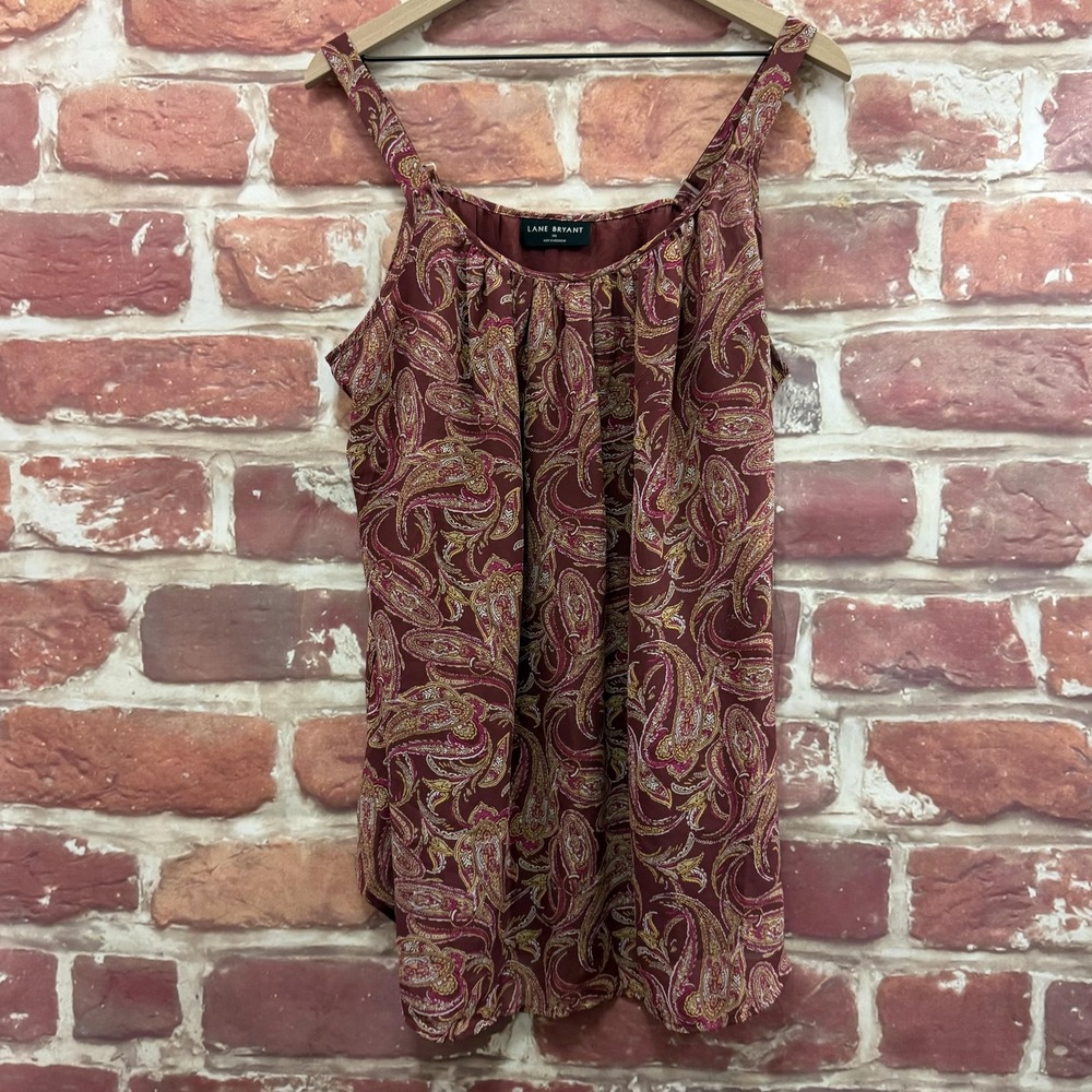 Lane Bryant Top Women's 16 Long Brown Boho Paisley Casual Camisole Tank Shirt